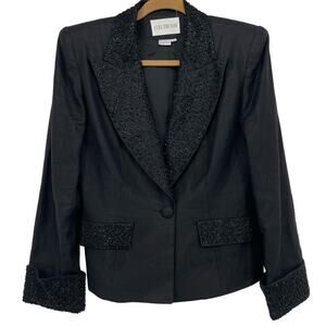 Lulu‎ Bravo 8 Medium 100% Linen Blazer Beaded Single Breasted Elegant One Button